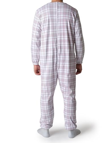 Pijama sanitario para hombre de invierno mono para ancianos con cremallera trasera escocés 3