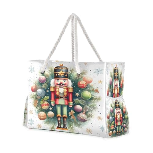 Large Beach Bags Totes Canvas Tote Shoulder Bag Watercolor Nutcracker Water Resistant Bags for Gym Travel Daily