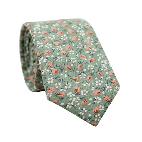 DAZI Men’s Skinny Tie Floral Print Cotton Necktie, Great for Weddings, Groom, Groomsmen, Missions, Dances, Gifts.