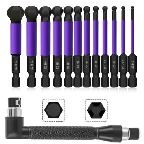 Uadme Ball End Screwdriver Bits Set, 12Pcs S2 Steel Magnetic Allen Key Bit 1/4 Inch Hex Shank