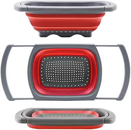 Qimh Colander Collapsible, Over The Sink Veggies/Fruit 6-Quart Strainers and Colanders with Extendable Handles, Folding Strainer for Kitchen