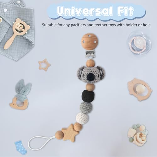 Image of Pacifier Clip, 1 Pack Pacifier Holder Clip for Boys and Girls, Cute Koala Handmade Knitted Pacifier Holder Fits for Most Pacifier, Baby Teethers, Baby Shower and Baby Gift(Koala)
