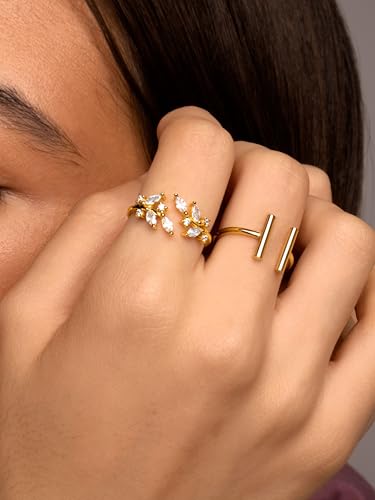 SINGULARU – Anillo Sticks -Ajustable de la Talla 10 a la 16. Plata de Ley 925 con Acabado Baño de Oro de 18 Kt.