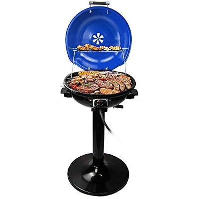 Electric BBQ Grill Techwood 15-Serving Indoor/Outdoor Electric Grill for Indoor & Outdoor Use, Double Layer Design, Portable Removable Stand Grill, 1600W