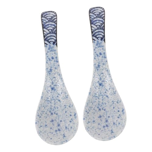 VERDANVERSE 2個 レトロデザインアジアンスープスプーン 陶磁器製スープ用レンゲ コンパクトで多機能 食洗機対応 おしゃれな柄付き テーブル装