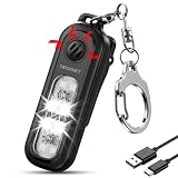 TECKNET Taschenalarm für Frauen, 135dB Persönlicher Alarm mit Stroboskoplicht, IPX4 Wiederaufladbare Sirene mit Schlüsselanhänger, Lauter Alarm für Frauen unterwegs, Kinder, Senioren, Schwarz