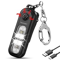 TECKNET Taschenalarm für Frauen, 135dB Persönlicher Alarm mit Stroboskoplicht, IPX4 Wiederaufladbare Sirene mit Schlüsselanhänger, Lauter Alarm für Frauen unterwegs, Kinder, Senioren, Schwarz
