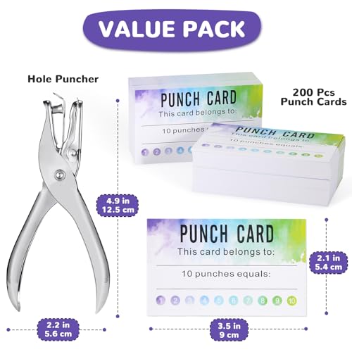 Image of ONEDONE Punch Cards - 200 PCS Watercolor Reward Punch Cards for Classroom with Hole Puncher Incentive Awards for Kids Teachers Home Classroom School Supplies