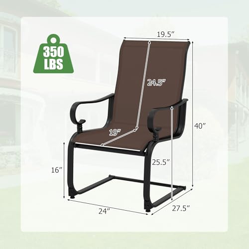 Image of Giantex Patio Dining Chairs Set of 2, High Back Outdoor Patio Chairs with Metal C Spring Frame, Heavy Duty Outside Dining Chairs for Porch Lawn Garden Backyard Balcony Pool, Brown