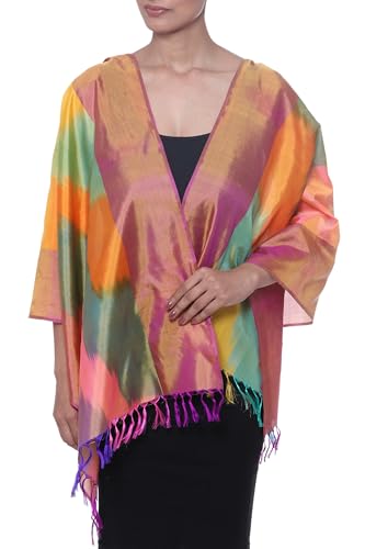 NOVICA Artisan Handwoven Ikat Silk Scarf Tiedyed in India Accessories Scarves Multicolor Wrap Dyejaquard ' Ikat Sweetness'2