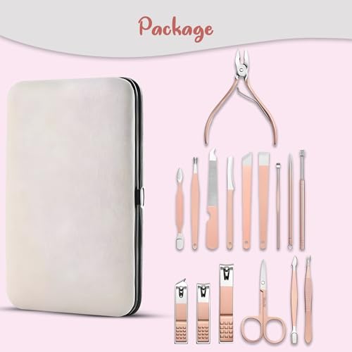 Image of Grooming Kit 16 in 1, Nail Cutter Set, Rose Gold Manicure Kit, Pedicure Kit for Women and Men, Includes Nail Clipper, Manicure Pedicure Kit for Women and Men, by Wishkey
