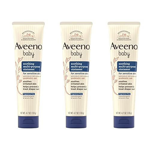 Image of Aveeno Baby Soothing Multi-Purpose Diaper Rash Ointment for Sensitive Skin, Clear Barrier Ointment to Soothe Irritated Skin & Help Treat & Prevent Diaper Rash, Petrolatum & Oat, 3 x 4.7 oz