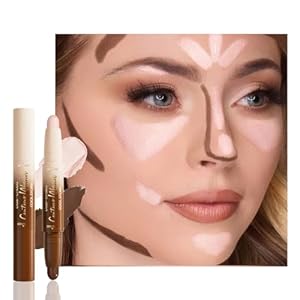 Dual-Ended 2-in-1 Cream Contour & Highlighter Stick Makeup For Face & Body – Waterproof, Long-Lasting, Suitable for All Skin Tones, 03#Darker Nude + Light Pink