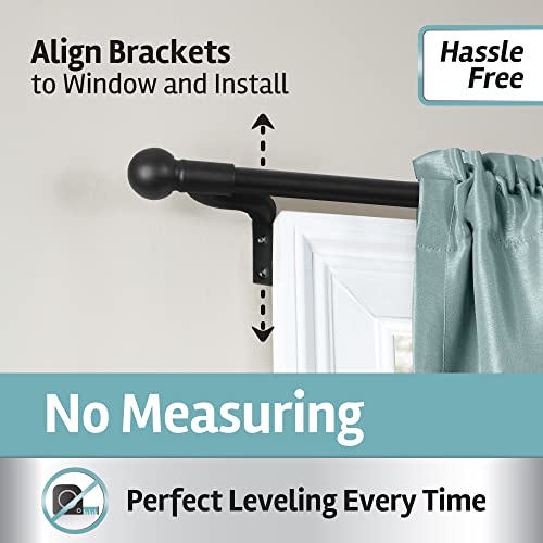 Maytex Easy Install Café Window Curtain Rod, No Measuring Needed, 18" - 48", With Decorative Round Finials, Black #TOP1