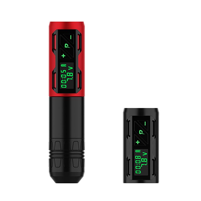 Machine à tatouer rotative sans fil avec écran LED et double batterie 1800 mAh rouge
