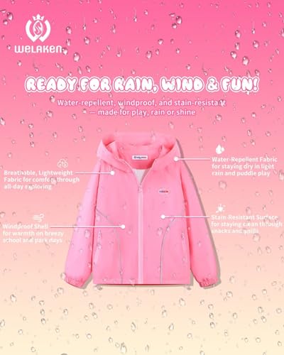 Girls Lightweight Jacket Waterproof Windbreaker Hooded Rain Coats with Pockets3