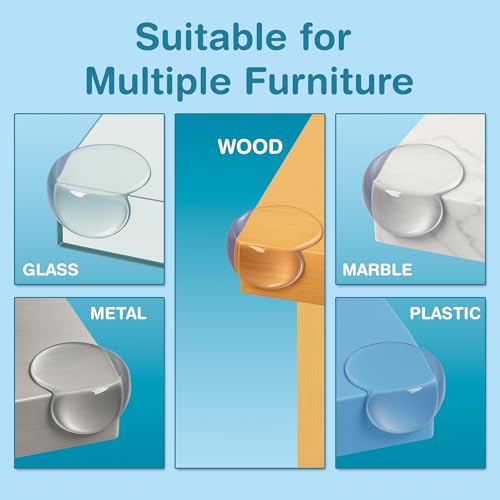 Image of 15 Pcs Ball Shape Corner Protector for Baby Proofing - Clear 3cm x 2cm Impact Absorbing Edge Safety Bumpers for Sharp Desk Corners - Secure Adhesive Gel Pads Included
