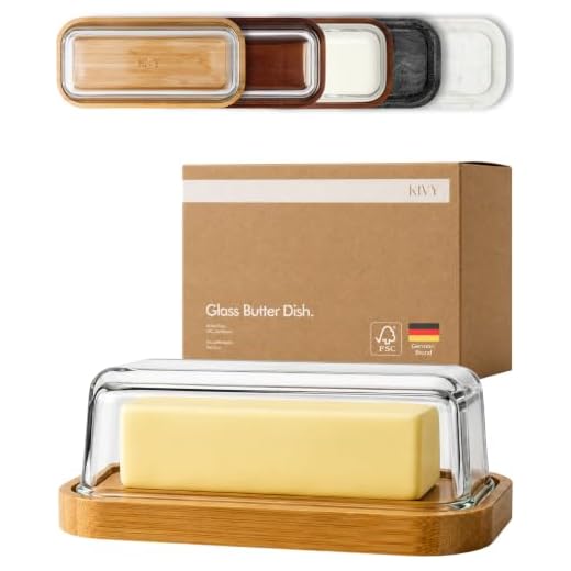 KIVY Glass butter dish with lid for countertop and refrigerator door shelf - Butter Keeper - Butter holder for counter - Butter container for fridge - Covered butter dishes with lid - Butter tray