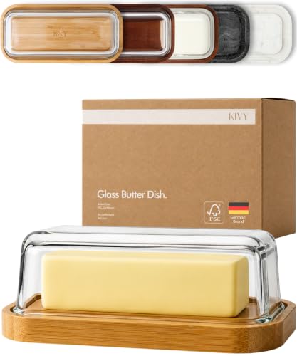 KIVY Glass butter dish with airtight lid that keeps butter soft - For countertop and refrigerator...