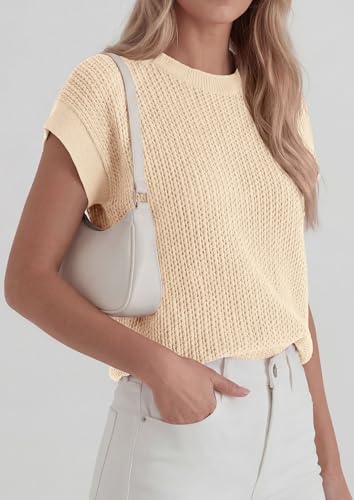 PRETTYGARDEN Women's 2026 Spring Fashion Sweater Vest Business Casual Crochet Tops Cap Sleeve Knit Shirt Beach Summer Outfits (Apricot,XX-Large) — view 3
