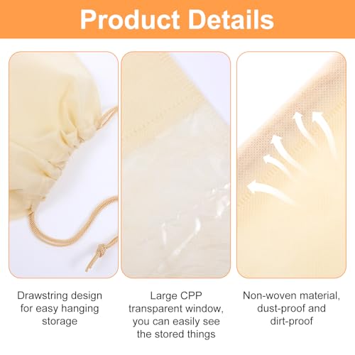 12 Pcs Dustproof Drawstring Bags Purse Dust Storage Bags for Handbags Covers Non Woven Fabric Cloth Pouch String Packing Organizer Shoe Pouch (Assorted Sizes, Beige)3