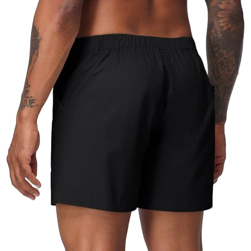 Image of Oymyakon Men's 6 Inch Shorts Casual Cotton Flat Front Chino Shorts Summer Elastic Waist Pull On Short with Pockets