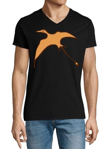 T-shirt col en V Ptérodactyle pour homme en coton noir taille XL
