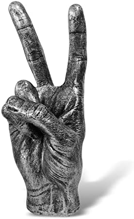 Blowind Silver Polyresin Hand Gesture Desk Statues Finger Sculpture Decor - Silver Personality Finger Gifts for Family and Friends (Vintage)