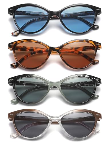 HEEYYOK Óculos de leitura para mulher + 2,00 com visão ultra vívida especiais para leitura. Armação leve, óculos para leitura na moda olho de gato, com estampado de flores, 4 Pacote de mistura de cor