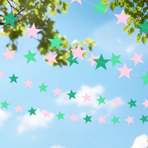 Image of Patelai 130 Feet Glitter Star Garland Banner 2026 Party Decoration Double Side Star Hanging String Streamer Paper Twinkle for Graduation Wedding Birthday (Pink and Green)