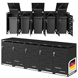STEELSØN Mülltonnenbox 5er Diorus – Mülltonnenverkleidung aus Stahl für 5 Tonnen – Müllcontainer jeweils 120 Liter mit Sichtstreifen in graphitschwarz – Müllbox 102 x 62 x 294,5 cm (HxTxB)