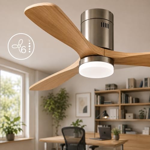 Miniatura 4 de M Ledme - Ventilador De Techo Led Energy 58w Niquel, Mando A Distancia, Motor Dc 40w Luz Led 18w, 6 Velocidades, Silencioso,3 Aspas Madera Natural, 132 Cm, Función Verano-Invierno, Temporizador