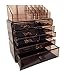Sodynee Acrylic Makeup Cosmetic Organizer Storage Drawers Display Boxes Case, Three Pieces Set, Brown