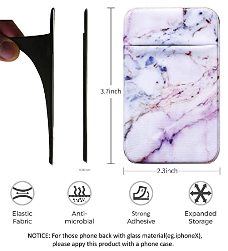 2Pack Marble Adhesive Phone Pocket,Cell Phone Stick On Card Wallet Sleeve,Credit Cards/Id Card Holder(Double Secure) With Self Sticker For Back Of Iphone,Android And All Smartphones-Purple #TOP1