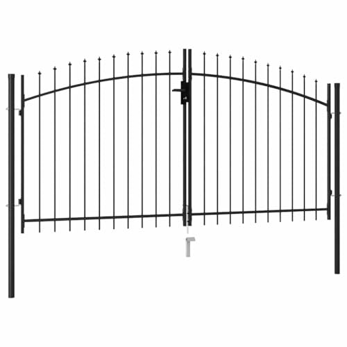 vidaXL Zauntor Doppelflügel mit Speerspitzen Gartentor Gartentür Gartenpforte Zauntür Hoftür Tor Hoftor Pforte Doppeltor Stahl 3x1,5m Schwarz