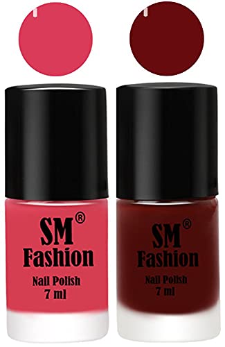 Image of Long Lasting Nail Polish | Nail Paint Combo 7 ml Each) - Set of 2 Rose-Wine Red