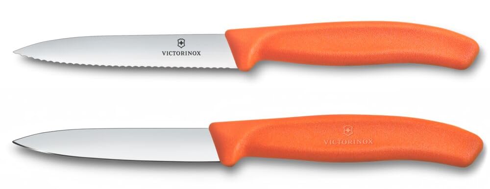 Victorinox Swiss Classic, Tomato and paring Knife Set, 2-piece, Extra Sharp Blade, Plastic Handle, Stainless Steel, Swiss Made, Orange