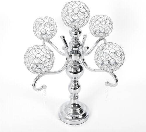 5-Arm Tall Floor Candelabra, Crystal Candle Holder, Elegant Silver Crystal Candelabra Holder Wedding Table Centerpieces Decor for Wedding Party Decoration