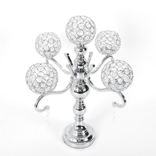 Shikiy 5-Arm Tall Floor Candelabra, Crystal Candle Holder, Elegant Silver Crystal Candelabra Holder Wedding Table Centerpieces Decor for Wedding Party Decoration