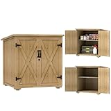 Outsunny Gartenschrank Holz, Geräteschrank, Outdoor wetterfest Geräteschuppen, Holzschrank mit Doppeltür, Mehrzweckschrank für Garten, Balkon, Natur