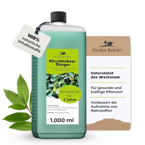 Flora Boost Kirschlorbeer Dünger Flora Boost 1000ml I Für bis zu 200L Gießwasser I Dünger für Kirschlorbeer Pflanzen & Hecken I Flüssiger Blatt- & Wurzeldünger I 100% natürlicher Pflanzendünger