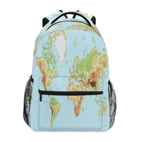 Sac à dos carte du monde physique pour l'école et les voyages des adolescents et enfants