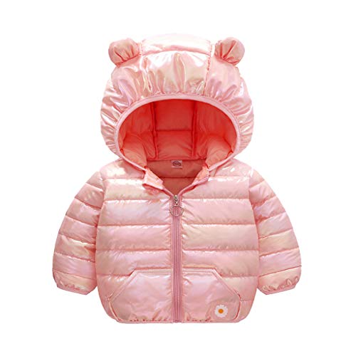 Mousmile Newborn Toddler Baby Boys Girls Puffer Jacket Winter Warm Cotton Padded Jacket Bear Ears Hooded Coat (3-6 Months, Pink-2)