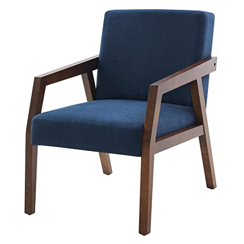 Huimo Side Chair,Modern Century Chair,Wooden Armchair,Tufted Accent Chair,Fabric Chairs For Living Room,Reading Chair, Upholstered Elegant Bedroom Chair (1, Blue) #TOP6
