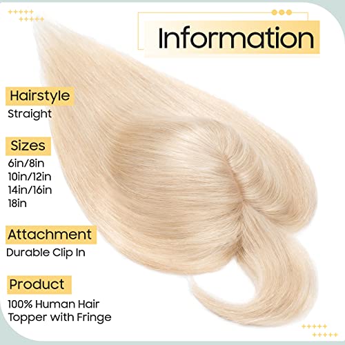 S-noilite Hair Toppers with Fringe Human Hair for Thinning Hair Women Real Hair Topper Hair Piece Clip In Hair Extensions 100% Remy Real Human Hair 27g(#18/613 Ash Blonde and Bleach Blonde - Image 2