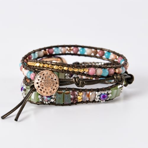 Image of YGLINE Boho Handmade Natural Stone Wrap Bracelets Jasper Crystal Beads Bracelet Jewelry