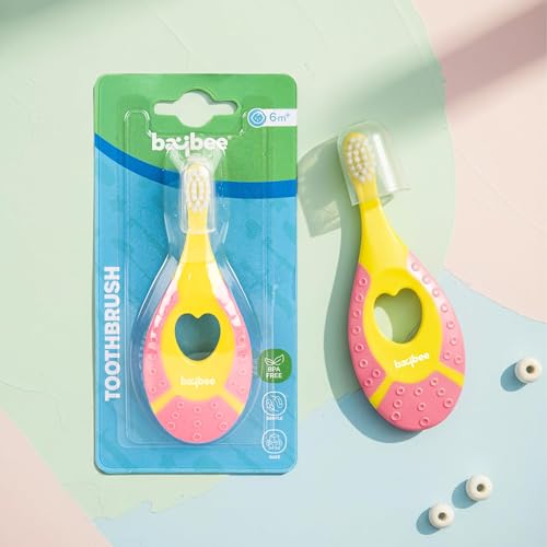 Image of Baybee Ultra Soft Baby Toothbrush | BPA-Free Smooth & Safe Baby Oral Cleaner for New Born | Silicone Brush for Massaging & Cleaning Gums for Babies | Easy Grip Handle Toothbrush for Kids 2-5 Years (Pink)