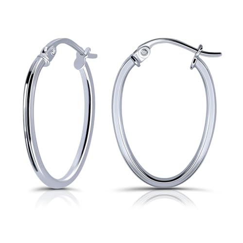 Hoops & Loops 925 Sterling Silver 1.5mm Oval Square-Tube Hoop Earrings for Women Men, 15mm 20mm 25mm 30mm | Silver, Yellow Gold, Rose Gold