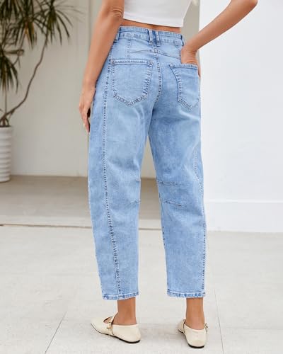 LookbookStore Barrel Jeans for Women High Waisted Cropped Wide Leg Trendy Baggy Distressed Stretchy Denim Jean Pants4