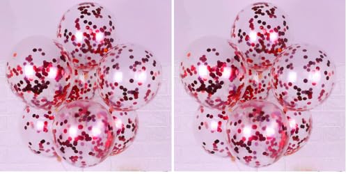 Image of AMFIN (Pack of 40) Transparent Balloons Bouquet Combo with Re Filled Red Confetti & Ribbons for Anniversary, Birthday, Baby Shower, Valentine Day Party Decoration Balloon Bunch - Red